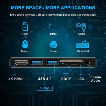 Microsoft® Surface go Dock 6 in 2 HDMI Adapter Hub dual USB 3.0 5Gbps & SD Micro SD/TF Card Reader,  USB C to HDMI 4K@60Hz 3.5mm Audio/Mic Jack Type C Combo Docking station Data hub - Imported from UK